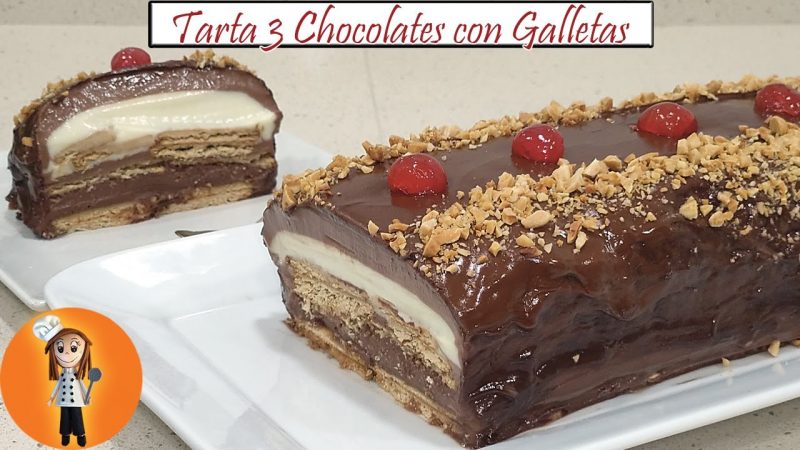 Tarta de 3 chocolates con galletas