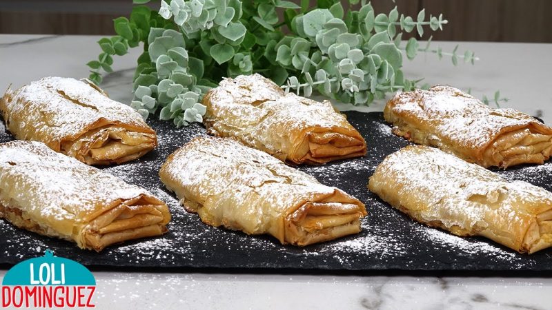 Postre crujiente de manzana y crema pastelera