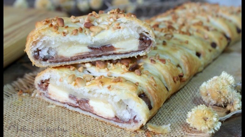 Trenza de hojaldre rellena de crema de chocolate